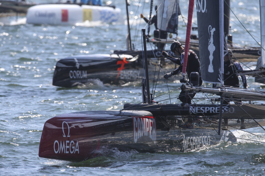 Emirates Team NZ at the prestart of the first fleet race of the 