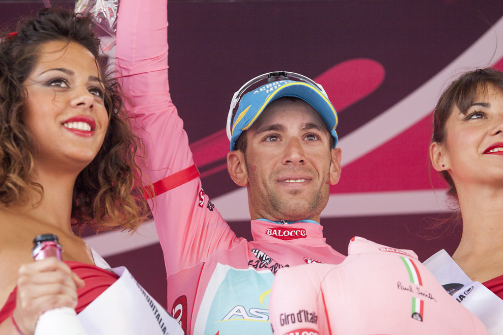 Vincenzo Nibali wears the Maglia Rosa as  leader of Giro d'Itali
